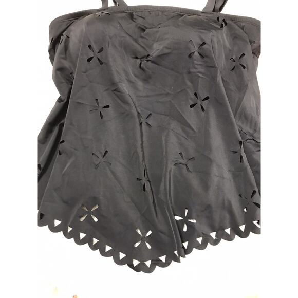 WOMEN'S Fit 4 U Laser Cut Tankini Swim Floral Top BLACK ONE PC 18W HIPS A304232 - Picture 4 of 10